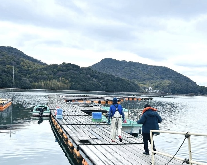 香川県安戸池での牡蠣養殖場を視察する様子